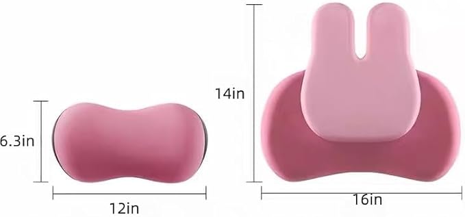 Cute Bunny Car Seat Cushion Set - Lumbar Support Pillow & Neck Pillow for Women Drivers, Ergonomic Back Comfort for Long Drives, Adorable Rabbit Design Car Accessories (Yellow)