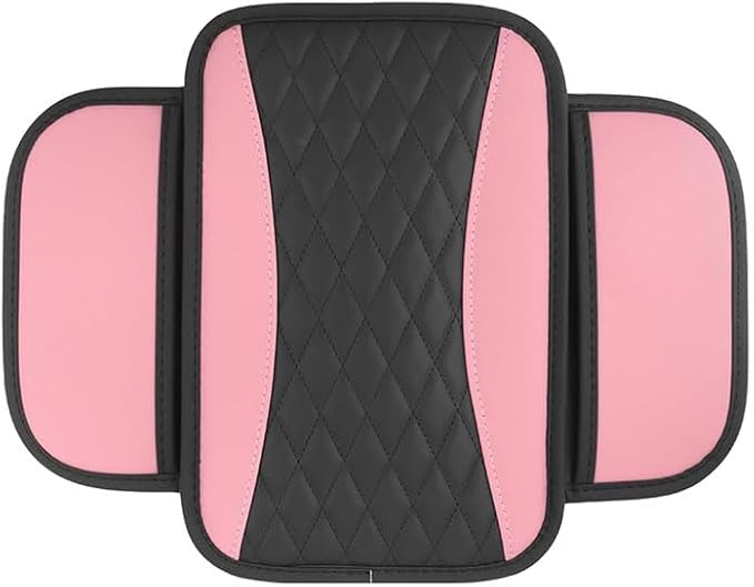 Car Center Console Cover for Jeep Wrangler 1986–2025 2026 YJ/TJ/JK/JL,Leather Armrest Pad with Side Storage Pockets,Waterproof Console Lid Protector,Auto Interior Accessories,Pink