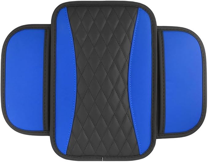 Car Center Console Cover for Jeep Wrangler 1986–2025 2026 YJ/TJ/JK/JL,Leather Armrest Pad with Side Storage Pockets,Waterproof Console Lid Protector,Auto Interior Accessories,Blue