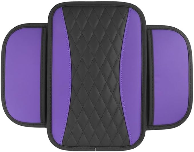 Car Center Console Cover for Jeep Wrangler 1986–2025 2026 YJ/TJ/JK/JL,Leather Armrest Pad with Side Storage Pockets,Waterproof Console Lid Protector,Auto Interior Accessories,Purple
