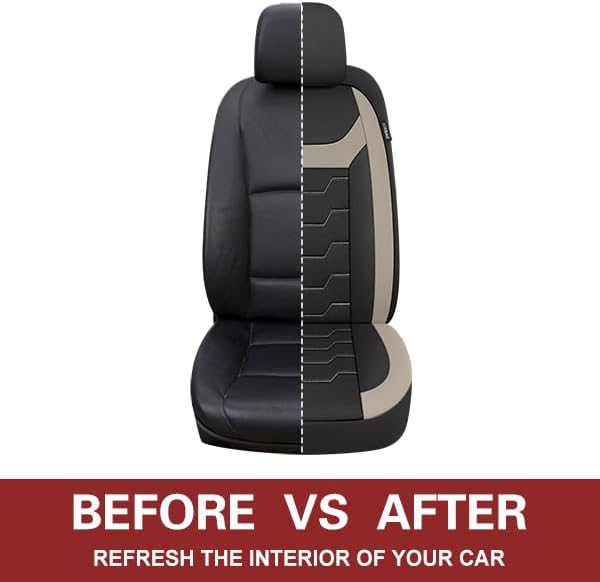 CAROMOP Breathable Car Seat Cover 2 Front Seats, 3D Air Mesh Cloth Seat Covers for Cars, Universal Fit Automotive Car Interior Covers for SUV Vans Sedans Trucks(Black/Beige)