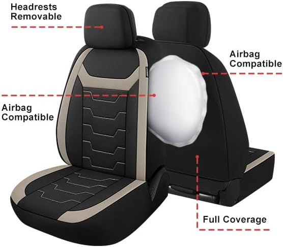 CAROMOP Breathable Car Seat Cover 2 Front Seats, 3D Air Mesh Cloth Seat Covers for Cars, Universal Fit Automotive Car Interior Covers for SUV Vans Sedans Trucks(Black/Beige)