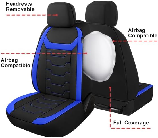 CAROMOP Breathable Car Seat Covers Full Seats,3D Air Mesh Cloth Seat Covers for Cars, Split Bench Compatible Car Interior Covers, Universal Fit Most Car Sedan Truck SUV(Black/Blue)