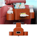 Seat Back Organizer, Full Leather Cover Tissue Case Headrest Storage Box with 2 Cup Holders and Hook Multi-functional Durable Back Seat Storage Tool for Family Travel and Kids Care Orange