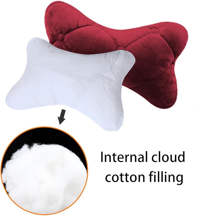 2PCS Car Headrest Pillow, Soft Comfortable Vehicle Neck Pillow Cushion, Automotive Interior Head Rest Pad Accessories for Driving Fatigue Relief, Universal for SUV, Sedan, Truck (Wine Red)
