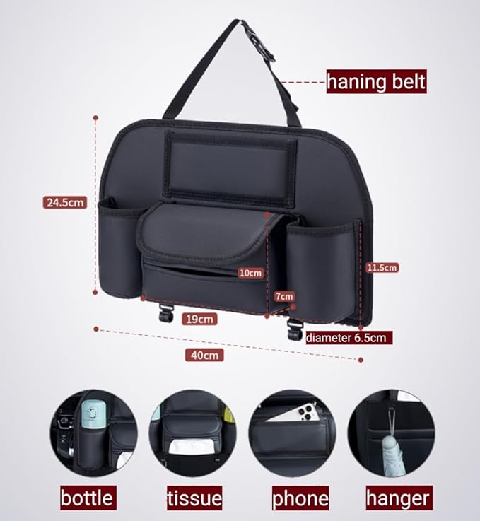 Generic Car Back Seat Organizer Hanging Car Storage Bag Automotive Seat Back Organizers Leather Car Storage Pocket with Tissue Holder