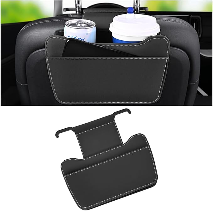 Car Seat Back Organizer, Leather Multipurpose Vehicle Backseat Storage Pocket, Waterproof Automotive Interior Hanging Bag Accessories, Universal for SUV, Sedan, Truck (Black)
