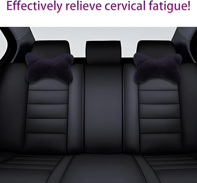2PCS Car Headrest Pillow, Soft Comfortable Vehicle Neck Pillow Cushion, Automotive Interior Head Rest Pad Accessories for Driving Fatigue Relief, Universal for SUV, Sedan, Truck (Black)
