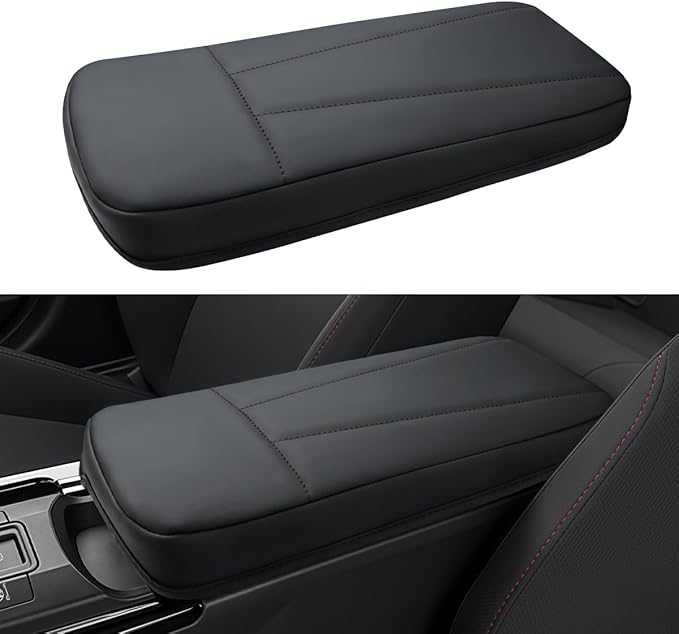 INTGET Center Console Cover for 2026 Toyota Prius Accessories 2023 2024 2025 LE XLE Limited Car Interior Leather Middle Armrest Arm Rest Lid Cushion Pad Protector (2023+, Black Stitches with Pattern)