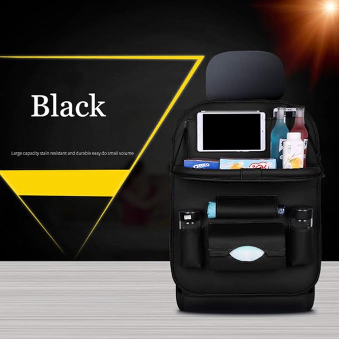 Car Seat Back Organizer PU Leather Storage Bag Universal Auto Multi-pocket Backseat Organizer with Foldable Table Tray