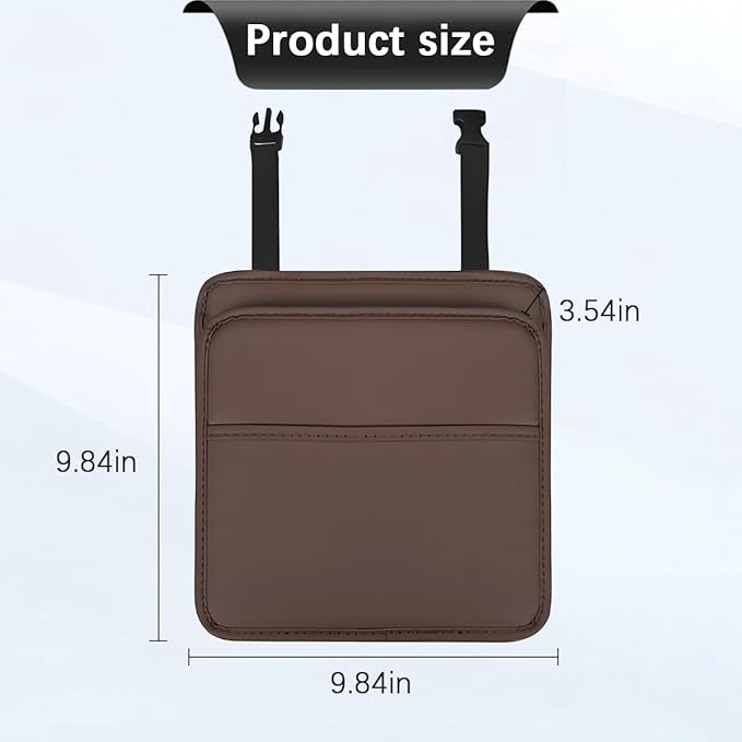 Car Seat Back Organizer, Leather Multipurpose Hanging Vehicle Backseat Headrest Storage Bag, Automotive Pouch Pocket Organizer for Kids & Adults, Universal for Truck SUV Sedan (Brown)