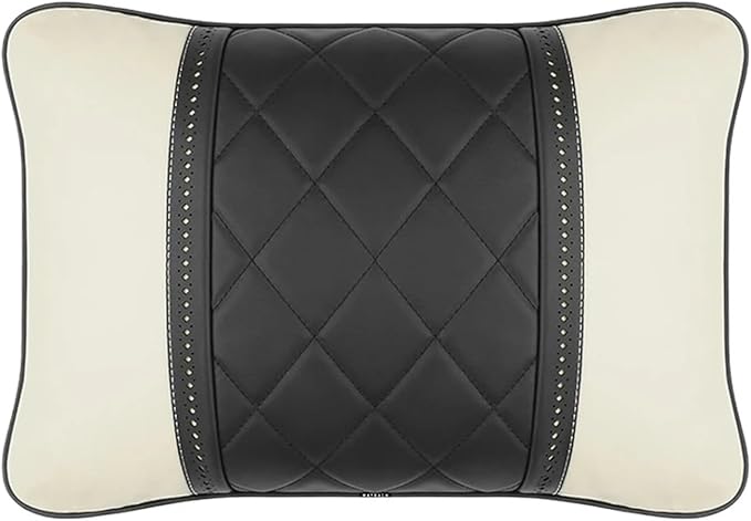 Luxury NAPPA Headrest Compatible For Mercedes Maybach S-Class Leather Lumbar Pillows Car Neck Travel Seat Cushion Support Car Accessories(Beige black)