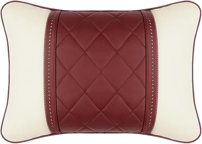 Luxury NAPPA Headrest Compatible For Mercedes Maybach S-Class Leather Lumbar Pillows Car Neck Travel Seat Cushion Support Car Accessories(Beige red)