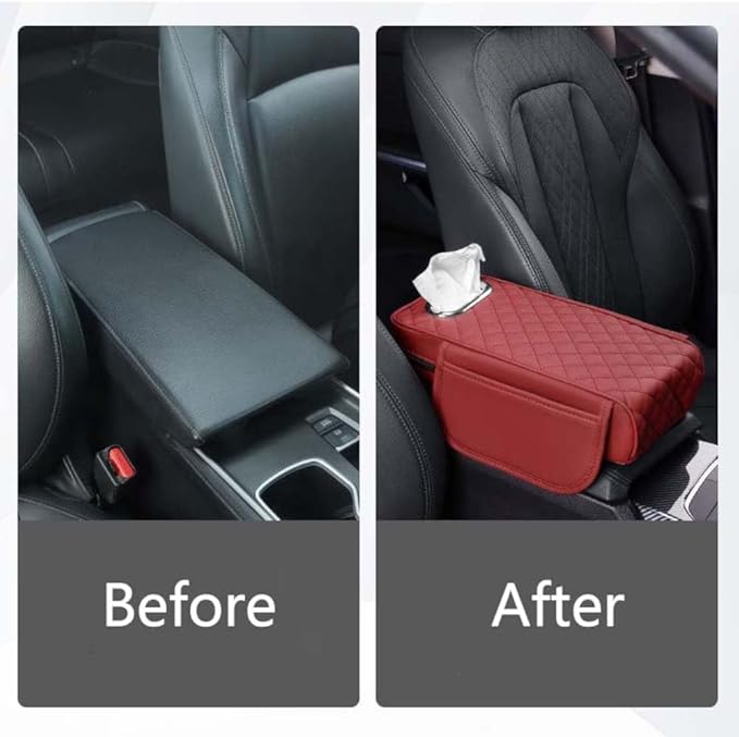 Car Armrest Pads for Hyundai Santa Fe Sport 2013 2014 2015 2016 2017 2018,Leather Center Console Covers Waterproof Anti-Slip Scratch Comfortable Automobile Protective Accessories,Black