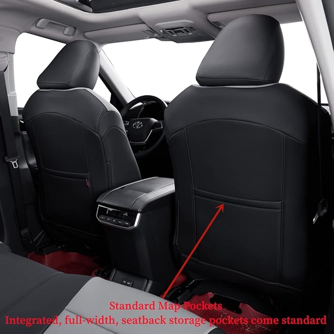 coverdream Custom Seat Covers Compatible with Select Toyota Highlander 2014 2015 2016 2017 2018 2019,Three Row,Second Row Captain Chair - Leatherette (Black/Gray,Full Set)