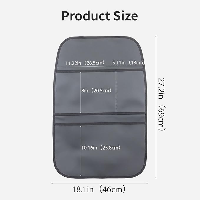 pefirst Kick Mat Back Seat Protector Waterproof Leather Car Seat Back Organizers Cover with 3 Storage Pockets for Kids Pets SUV Sedan Minivan Truck Car Travel Accessories (Black 2-Pack)