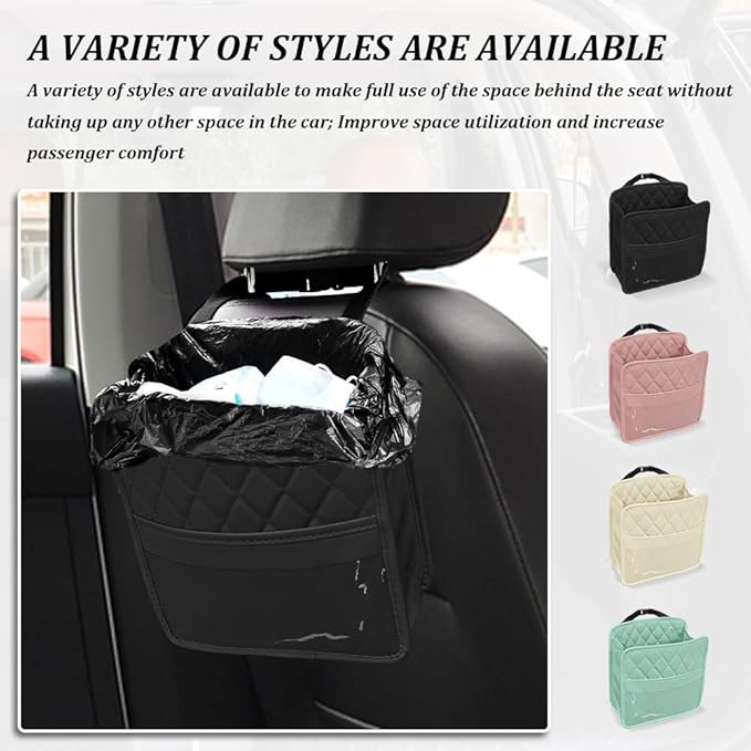Car Seat Back Organizer, Car Organizers and Storage, PU Leather Vehicle Backseat Hanging Storage Pocket, Multipurpose Auto Travel Essentials Accessories for Kids & Adults, Universal for Cars (Black)