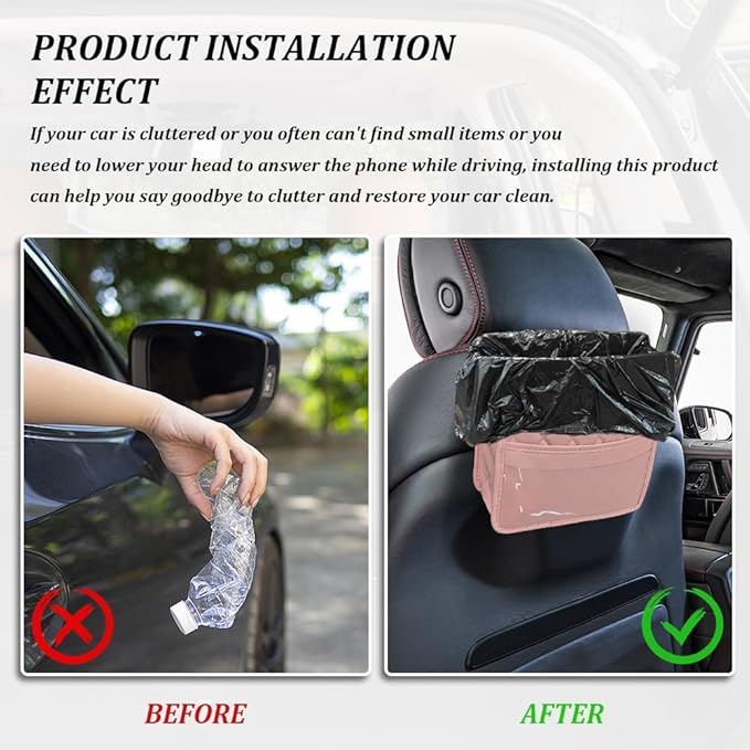 Car Seat Back Organizer, Car Organizers and Storage, PU Leather Vehicle Backseat Hanging Storage Pocket, Multipurpose Auto Travel Essentials Accessories for Kids & Adults, Universal for Cars (Pink)
