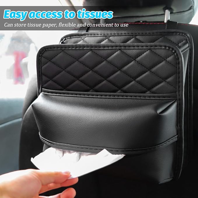 Car Seat Back Organizer, Waterproof Multifunctional Leather Vehicle Hanging Bag, Large Capacity Automotive Interior Storage Organizer Accessories, Universal for SUV RV Truck (XL)