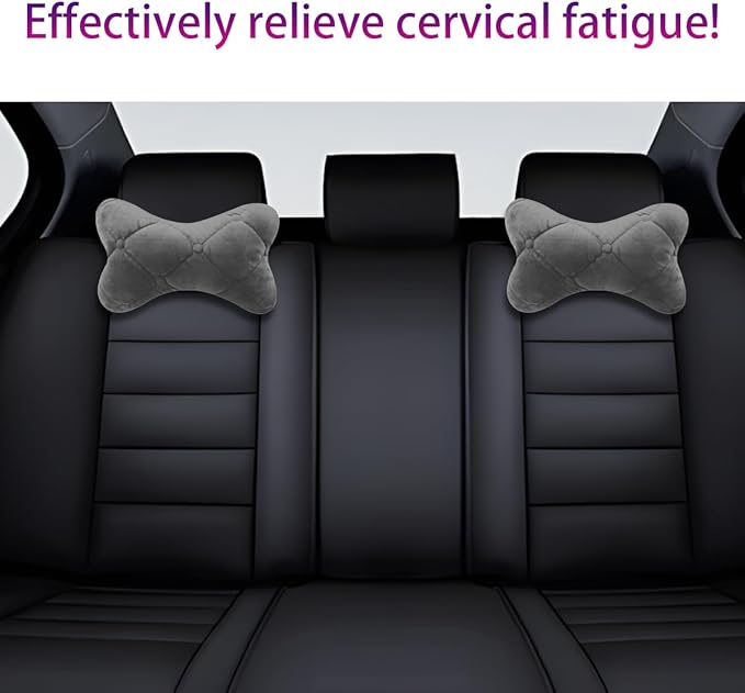 2PCS Car Headrest Pillow, Soft Comfortable Vehicle Neck Pillow Cushion, Automotive Interior Head Rest Pad Accessories for Driving Fatigue Relief, Universal for SUV, Sedan, Truck (Gray)