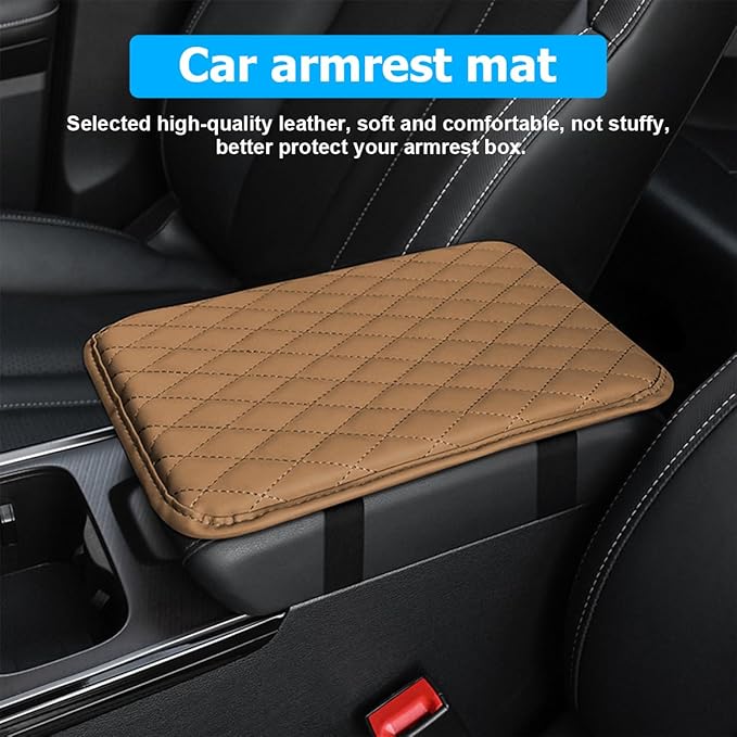Car Center Console Cover, Leather Memory Foam Vehicle Arm Rest Cushion Pad, Waterproof Automotive Interior Armrest Seat Box Protector Accessories, Universal for SUV, Sedan, Truck (Brown)