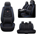 MVRVMV Seat Covers for Ford Ranger 2005-2026, Waterproof Leather Auto Seat Cover with 2* Neck Pillow and 2* Lumbar Support (5 Seat Luxury,Black-Blue)