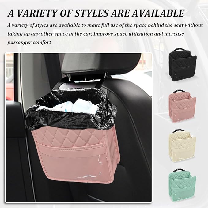Car Seat Back Organizer, Car Organizers and Storage, PU Leather Vehicle Backseat Hanging Storage Pocket, Multipurpose Auto Travel Essentials Accessories for Kids & Adults, Universal for Cars (Pink)