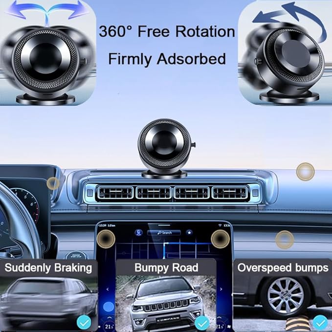 Vacuum Magnetic Phone Holder, 360 Rotatable Suction Cup Phone Mount with Electric Suction Cup Suitable for Car/Dashboard/Gym/Mirror/Bathroom/Smooth Surface, Compatible Magsafe iPhone&Android (Silvery)