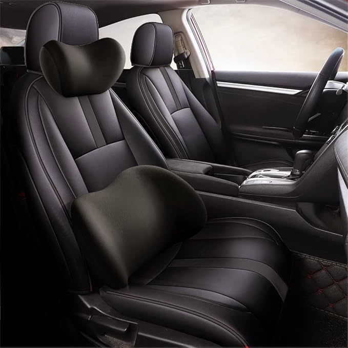 Car Headrest & Lumbar Support Cushion - Ergonomic Car Headrest and Lumbar Support Cushion - Car Lumbar Support Pillow and Car Neck Pillow Kit for Office Chair/Truck/Wheelchair (Black)