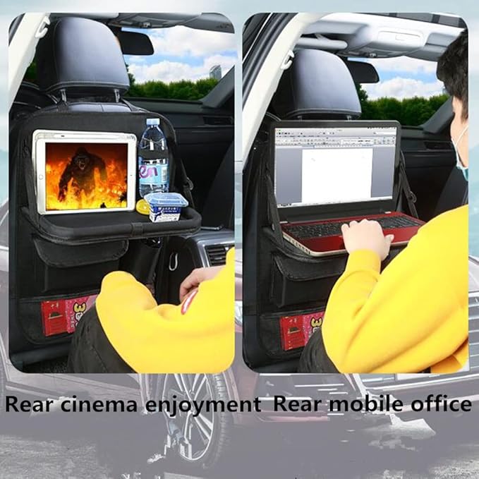 Tumecos 2 Pack Car Seat Back Organizer and Storage with Touch Screen Tablet Holder, Kick Mats, Back Seat Protector (black&red)