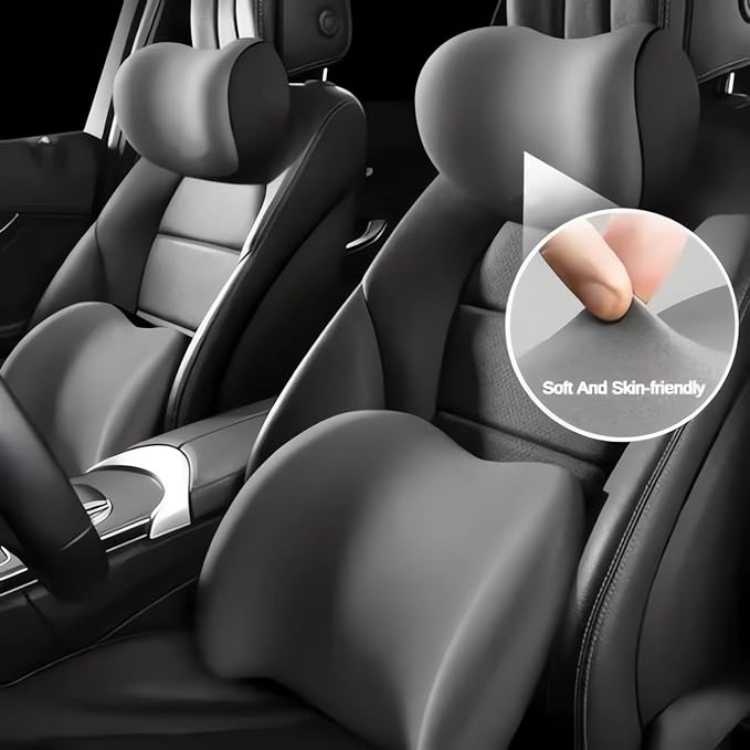 Car Headrest & Lumbar Support Cushion 2025 Upgrade Comfort Memory Foam Car Backrest and Neck Pillow Ergonomic Car Headrest & Lumbar Support for Driving Car Support Cushion for Office Chair Car (Brown)