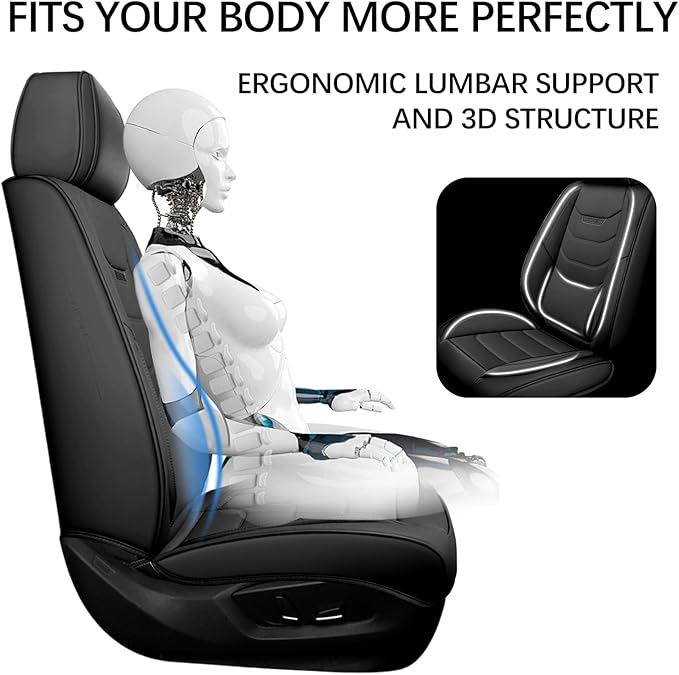 WENNFOUR Car Seat Covers Front Seats Only, Universal Luxury Automotive Car Seat Protector 2 Pack, Waterproof Breathable Leather Car Seat Cushion for Most Vehicles SUV Pick-up Truck Black