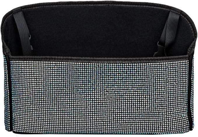 Car Net Pocket Handbag Holder Between Seat Back Organizer, Purse Holder for Console Front Seat Storage Barrier, Rhinestone Car Storage Organizer Between Front Seats, White