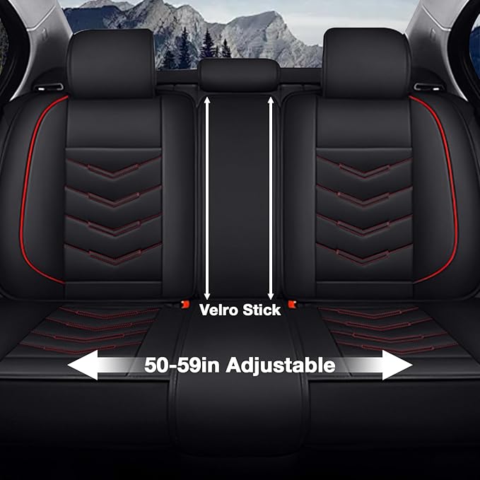 MVRVMV for Ford Maverick 2022-2026 Seat Covers, Waterproof Leather Seat Cover (5 Seat Standard,Black-Red)