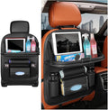 Car Seat Back Organizer, Leather Vehicle Seatback Storage Pocket with Foldable Table Tray, Multifunctional Automotive Backseat Protectors Kick Mats Accessories, Universal Fit (Black)