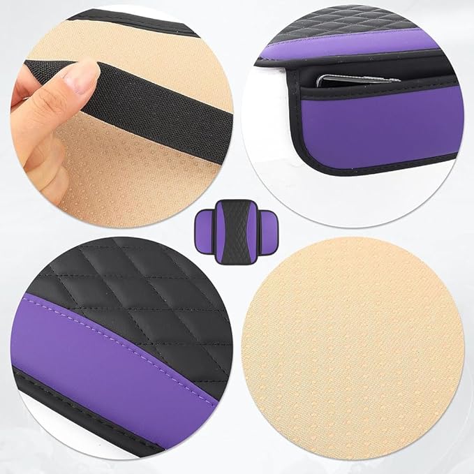 Car Center Console Cover for Jeep Wrangler 1986–2025 2026 YJ/TJ/JK/JL,Leather Armrest Pad with Side Storage Pockets,Waterproof Console Lid Protector,Auto Interior Accessories,Purple