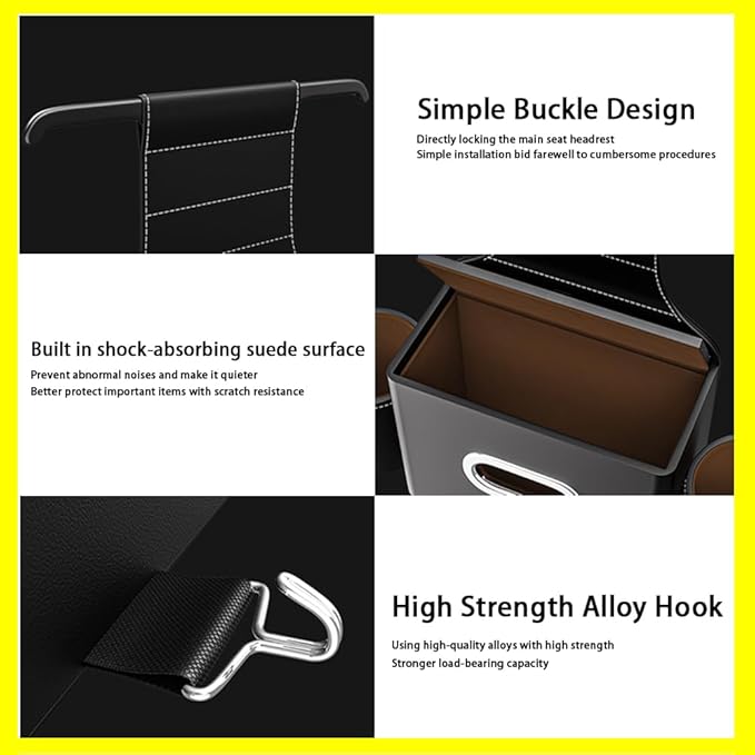 Seat Back Organizer, Full Leather Cover Tissue Case Headrest Storage Box with 2 Cup Holders and Hook Multi-functional Durable Back Seat Storage Tool for Family Travel and Kids Care Red