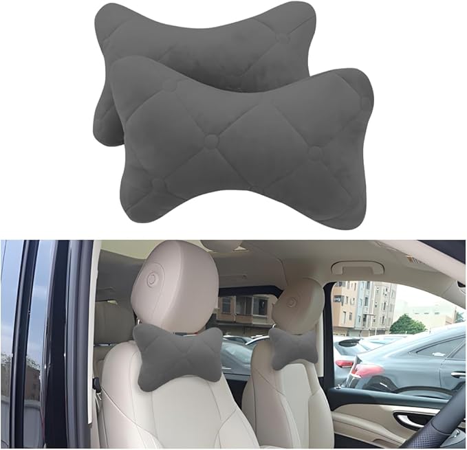 2PCS Car Headrest Pillow, Soft Comfortable Vehicle Neck Pillow Cushion, Automotive Interior Head Rest Pad Accessories for Driving Fatigue Relief, Universal for SUV, Sedan, Truck (Gray)