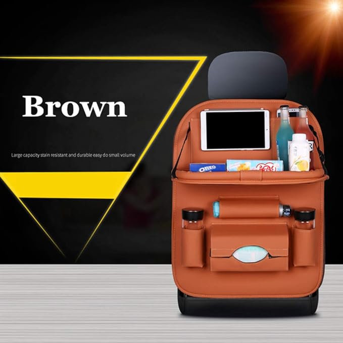 Car Seat Back Organizer PU Leather Storage Bag Universal Auto Multi-pocket Backseat Organizer with Foldable Table Tray