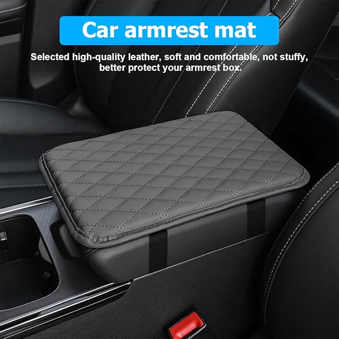 Car Center Console Cover, Leather Memory Foam Vehicle Arm Rest Cushion Pad, Waterproof Automotive Interior Armrest Seat Box Protector Accessories, Universal for SUV, Sedan, Truck (Gray)