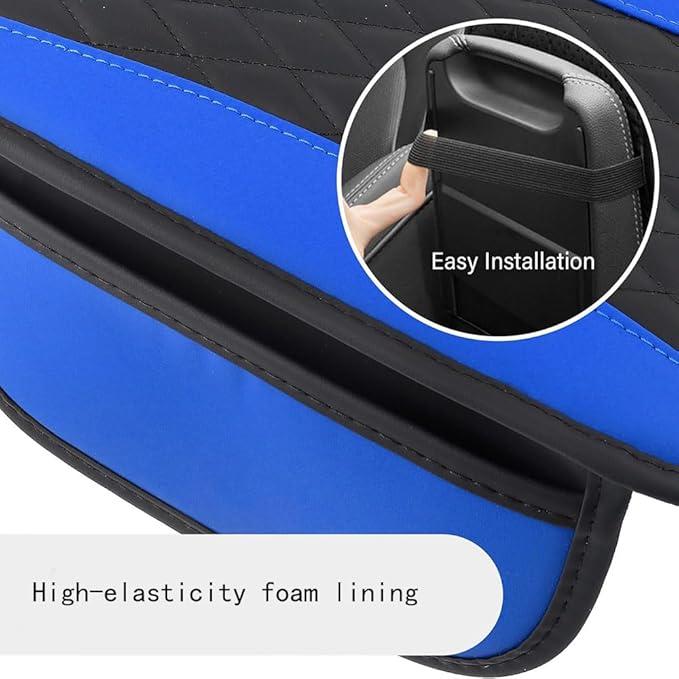 Car Center Console Cover for Jeep Wrangler 1986–2025 2026 YJ/TJ/JK/JL,Leather Armrest Pad with Side Storage Pockets,Waterproof Console Lid Protector,Auto Interior Accessories,Blue