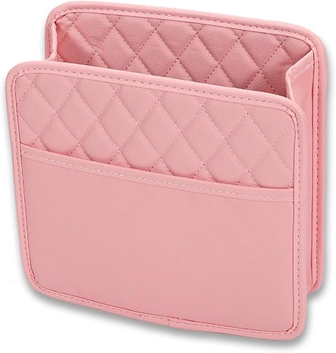 Car Seat Back Organizer, PU Leather Vehicle Backseat Hanging Storage Pocket, Multipurpose Auto Travel Essentials Accessories for Kids & Adults, Universal for Most Cars (Pink)