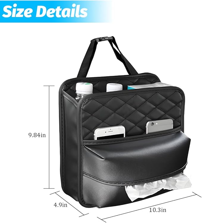 Car Seat Back Organizer, Waterproof Multifunctional Leather Vehicle Hanging Bag, Large Capacity Automotive Interior Storage Organizer Accessories, Universal for SUV RV Truck (L)