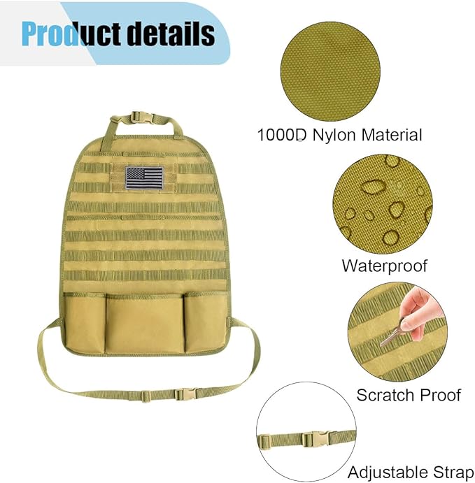 Car Seat Back Organizer, Car Seat Cover Protector, Backseat Hanging Car Seat Storage Bag, Tactical Backseat Organizer Panel, Multipurpose Car Travel Accessories for Most Vehicles (Coyote Brown, 1PC)