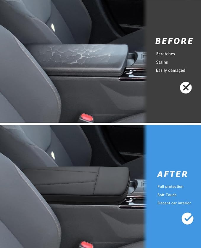 INTGET Center Console Cover for 2026 Toyota Prius Accessories 2023 2024 2025 LE XLE Limited Car Interior Leather Middle Armrest Arm Rest Lid Cushion Pad Protector (2023+, Black Stitches with Pattern)