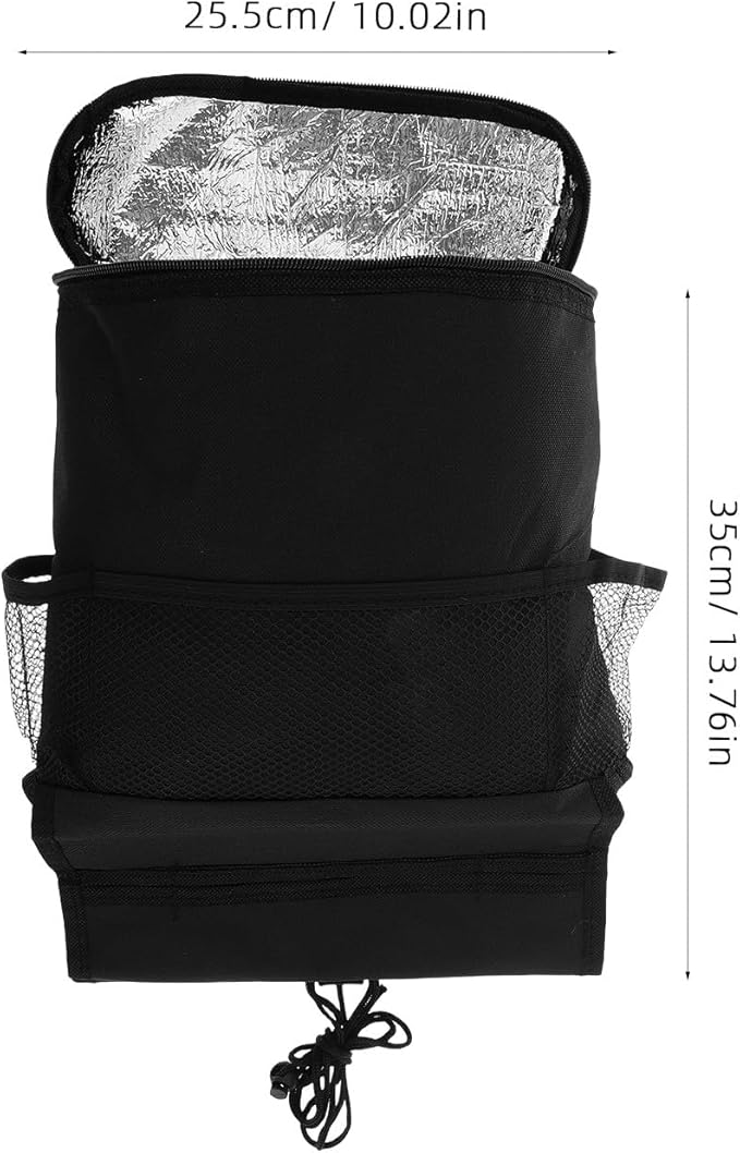 Car Seat Back Organizer with Insulated Cooler Bag and Storage Compartments, Hanging Multi-Functional Seat Back Storage for Travel and Backseat Organization