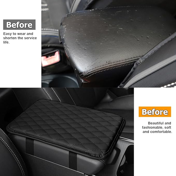 Car Center Console Cover, Leather Memory Foam Vehicle Arm Rest Cushion Pad, Waterproof Automotive Interior Armrest Seat Box Protector Accessories, Universal for SUV, Sedan, Truck (Black)