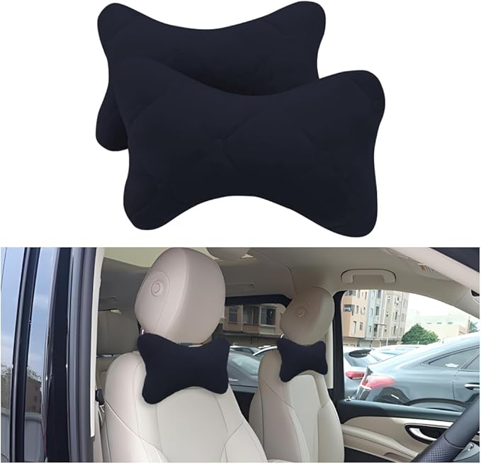2PCS Car Headrest Pillow, Soft Comfortable Vehicle Neck Pillow Cushion, Automotive Interior Head Rest Pad Accessories for Driving Fatigue Relief, Universal for SUV, Sedan, Truck (Black)