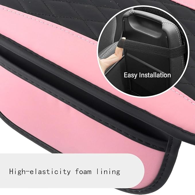 Car Center Console Cover for Jeep Wrangler 1986–2025 2026 YJ/TJ/JK/JL,Leather Armrest Pad with Side Storage Pockets,Waterproof Console Lid Protector,Auto Interior Accessories,Pink