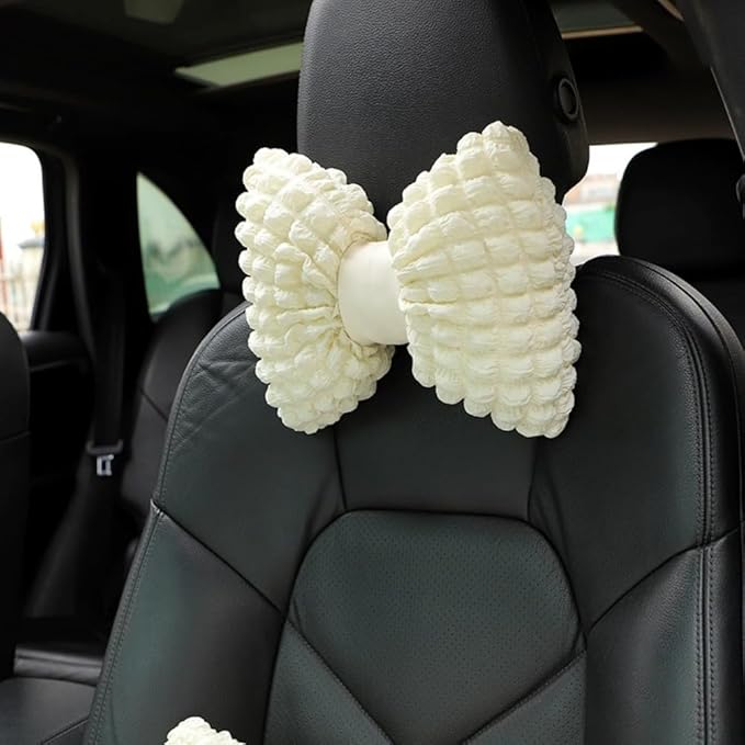 4 Pack Bow Shaped Car Headrest Pillow and Lumbar Support Pillow Cute Butterfly Knot Throw Pillow for Car Driving Seat Decor